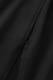 Vestidos rectos de cuello oblicuo con abertura de patchwork sólido sexy negro