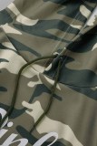 Blå Casual Camouflage Print Letter Hooded Collar Långärmad Två delar