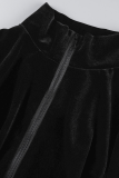 Черный сексуальный сплошной лоскутный отложной воротник с длинным рукавом из двух частей