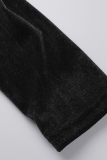 Черный сексуальный сплошной лоскутный отложной воротник с длинным рукавом из двух частей