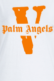 Witte casual eenvoud print patchwork T-shirts met letter O-hals