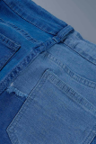 Jeans de mezclilla ajustados de cintura media de patchwork sólido casual azul