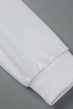 Witte casual patchwork-pocket met capuchon, lange mouw, twee stukken