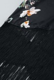 黒のセクシーなプリント タッセル パッチワーク バックレス ホルター ノースリーブ ドレス ドレス