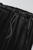 Zwarte sexy effen patchwork kraag met lange mouwen, twee stukken