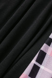 Robes décontractées noires à carreaux imprimés patchwork à col carré