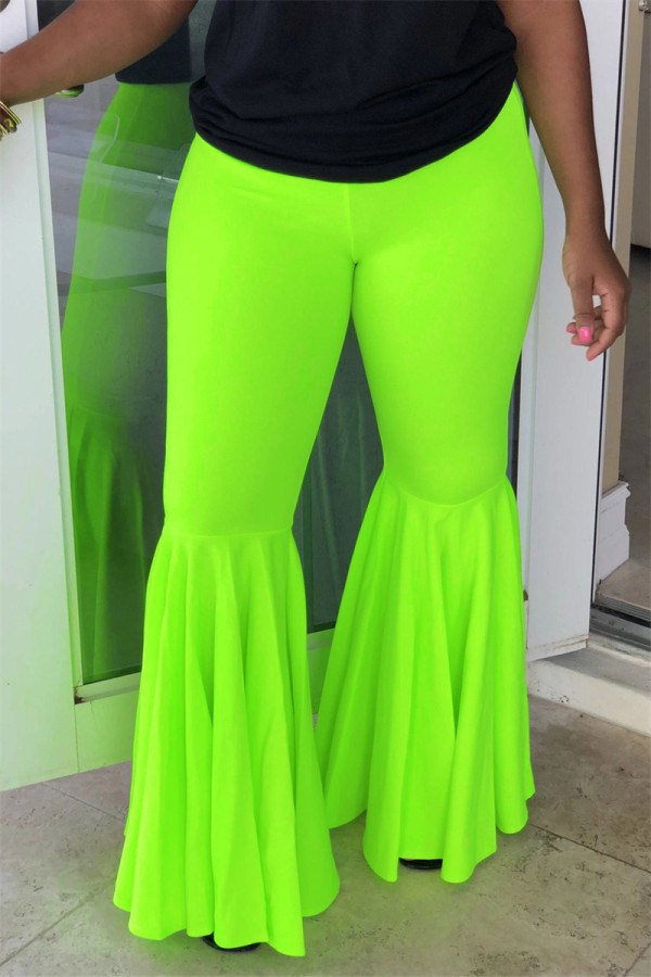 Флуоресцентно-зеленые повседневные однотонные однотонные брюки в стиле пэчворк с высокой талией