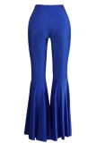 Blue Casual Solid Patchwork Regular High Waist Conventional Solid Color Bottoms