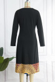 Svarta Casual Print Patchwork V-hals raka klänningar