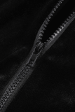 Zwarte sexy effen patchwork kraag met lange mouwen, twee stukken