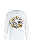 White Casual Street Print Letter O Neck Tops