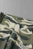 Camouflage Casual Camouflage Print Brief Capuchon Kraag Lange Mouw Twee Stukken