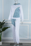 Blanco casual patchwork bolsillo con capucha cuello manga larga dos piezas