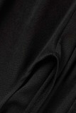 Vestidos de manga larga de cuello alto con abertura transparente de patchwork con estampado sexy negro