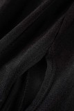 Black Sexy Formal Solid Patchwork Backless Slit One Shoulder Evening Dress Dresses