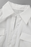 Белое сексуальное повседневное однотонное платье-рубашка в стиле пэчворк с отложным воротником, платья