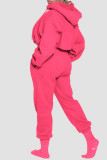 Розово-красный Повседневный однотонный пэчворк Воротник с капюшоном Длинный рукав Из двух частей
