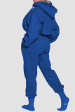 Colarinho com capuz azul casual patchwork sólido manga longa duas peças