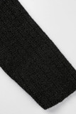 Schwarze, sexy, lässige, einfarbige Strickjacke mit asymmetrischem Umlegekragen