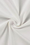 Vestido irregular con escote en V y pliegues en patchwork sólido casual blanco Vestidos de talla grande