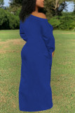 レッドファッションデイリーアダルトソリッドノット斜めカラー長袖床長長袖ドレスドレス