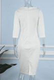 White Casual Elegant Solid Patchwork V Neck One Step Skirt Dresses