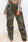 Camouflage Casual Straat Camouflage Print Kwastje Patchwork Rechte Hoge taille Rechte Full Print Bottoms