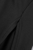 Black Sexy Formal Solid Patchwork Backless Slit Oblique Collar Evening Dress Dresses