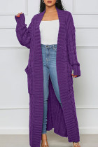 Prendas de abrigo de patchwork sólido casual púrpura