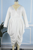 Robe irrégulière blanche décontractée, couleur unie, patchwork pliable, col en V, robes de grande taille