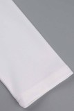 Bianco polvere stampa casual lettera O collo manica lunga due pezzi