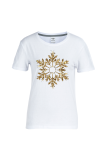 Red Plus Size Casual Party Snowflakes O Neck Plus Size Top