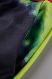 Calça lápis verde casual estampa patchwork skinny cintura alta