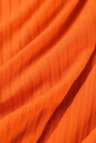 Oranje Casual Solid Patchwork V-hals Lange mouw Grote maten jurken