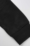 Colarinho com capuz preto casual sólido manga longa duas peças