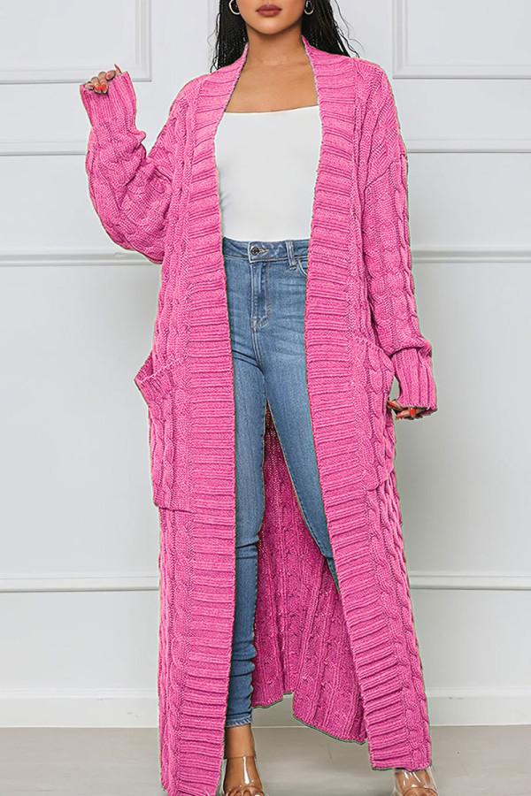 Prendas de abrigo de patchwork sólido casual rosa