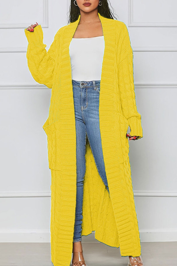Prendas de abrigo de patchwork sólido casual amarillo