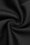 Colarinho com capuz preto casual sólido manga longa duas peças