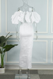 White Elegant Solid Patchwork Off the Shoulder Evening Dress Dresses
