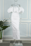 Vestido de noche con hombros descubiertos y patchwork sólido elegante blanco Vestidos