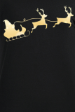 Zwarte partij vintage print Wapiti patchwork O-hals T-shirts