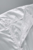 Blanco sexy sólido vendaje patchwork cuello vuelto manga larga dos piezas