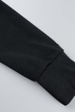 Black Casual Letter Print Patchwork Oblique Collar Regular Jumpsuits