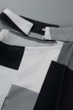 Tops de gola alta com estampa casual preto e branco vazado patchwork