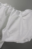 Witte elegante effen patchwork off-shoulder avondjurkjurken