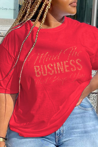 T-shirt con scollo a O con stampa vintage casual rosse