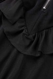 Colletto con cerniera patchwork solido casual nero manica lunga due pezzi