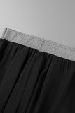 Nero sexy casual stampa fasciatura patchwork colletto obliquo senza schienale manica lunga due pezzi