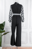 Grijze casual patchwork-contrast-contrasterende kraag Regular jumpsuits