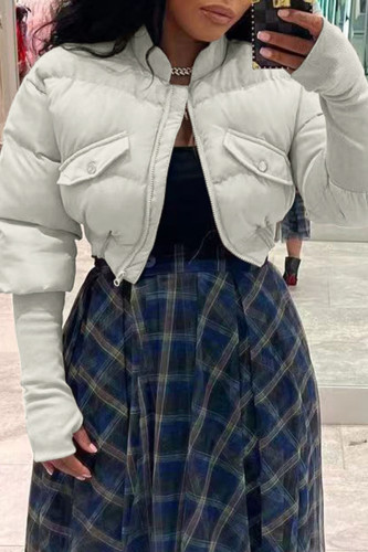 Capispalla casual con collo alla coreana in cardigan con patchwork solido grigio